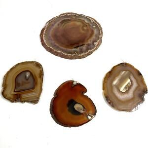 4 Natural Agate Slices Banded Geode Mineral Stone Slab Sun Catcher Drilled Holes